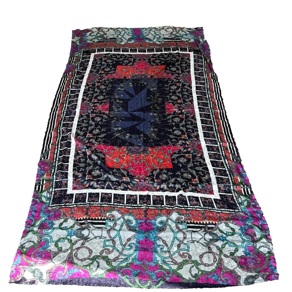 Ethnic Outfitters Silk Shawl Scarf 42x88 Multicolor Ornate Boho Festival Wrap‎